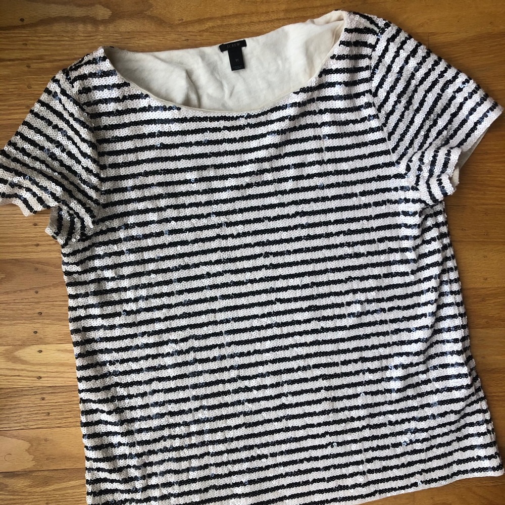 J.Crew black and white striped sequin top
